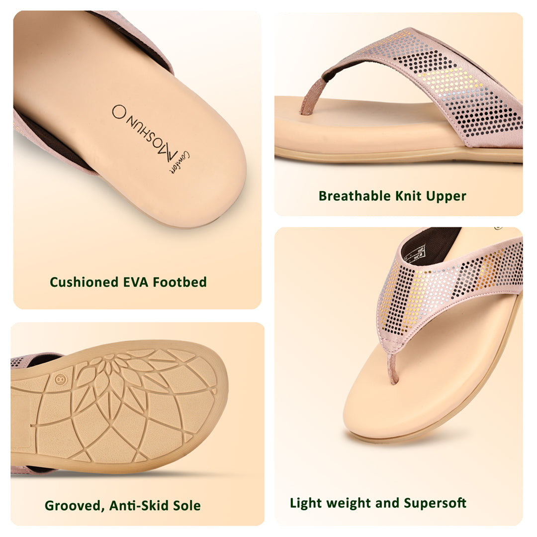 Moshun Women's Memory Foam Thong Flip-Flops, (Peach)