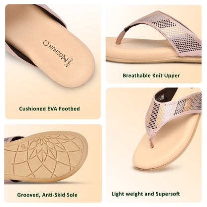 Moshun Women's Memory Foam Thong Flip-Flops, (Peach)