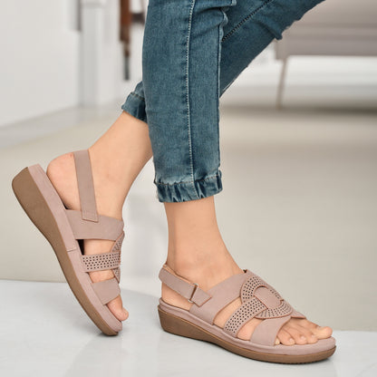 Moshun Women’s Criss Cross Matte Finish Ankle Strap Sandals, (Peach)
