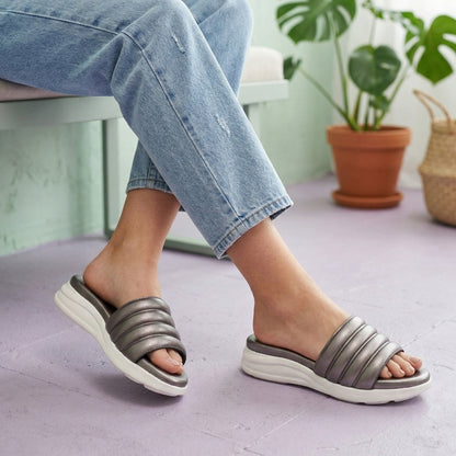 Moshun Women Wedge Heel Mule Slippers, (Gun Metal)