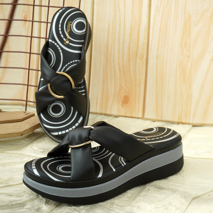 Moshun Women’s Open Toe Open Back Wedge Heel Sandals, (Black)