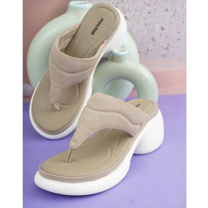 Moshun Women’s Thong Pattern Open Toe Wedge Heel Sandals, (Beige)