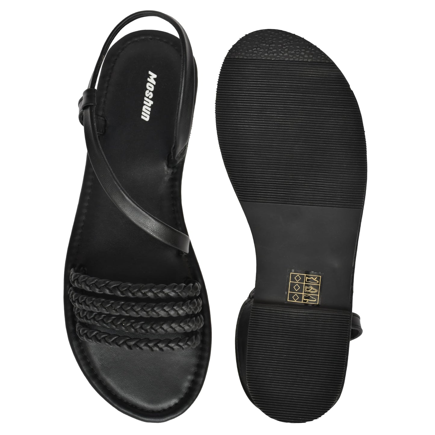 Moshun Women’s Multi Strap Flat Sandals, (Black)