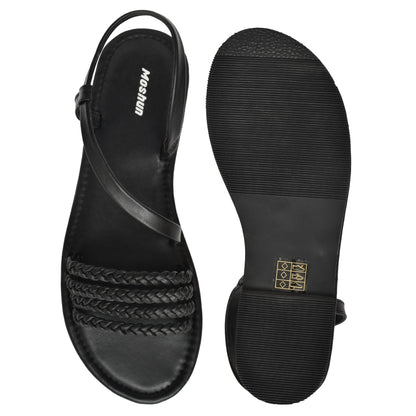 Moshun Women’s Multi Strap Flat Sandals, (Black)
