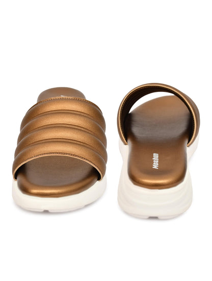 Moshun Women Wedge Heel Mule Slippers, (Gold)