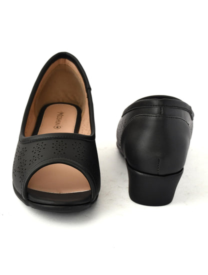 Moshun Women’s Peep Toe Belly Flats, (Black)