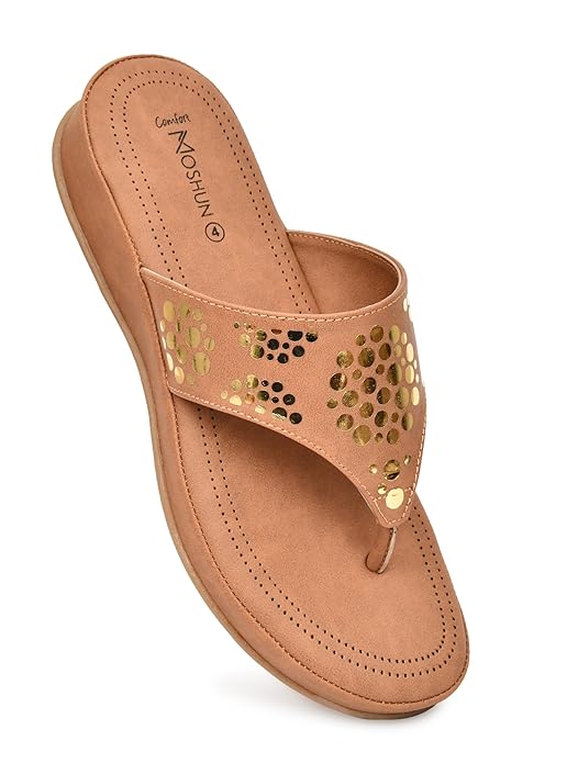 Moshun Women’s Memory Foam Thong Flip-Flop Slippers, (Tan)