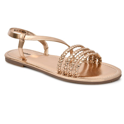 Moshun Women’s Multi Strap Flat Sandals, (Gold)