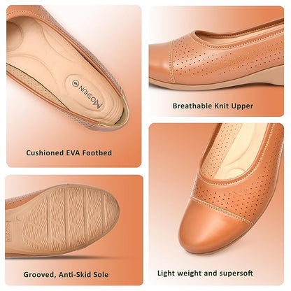 Moshun Women’s Closed Toe Belly Shoes, (Tan)