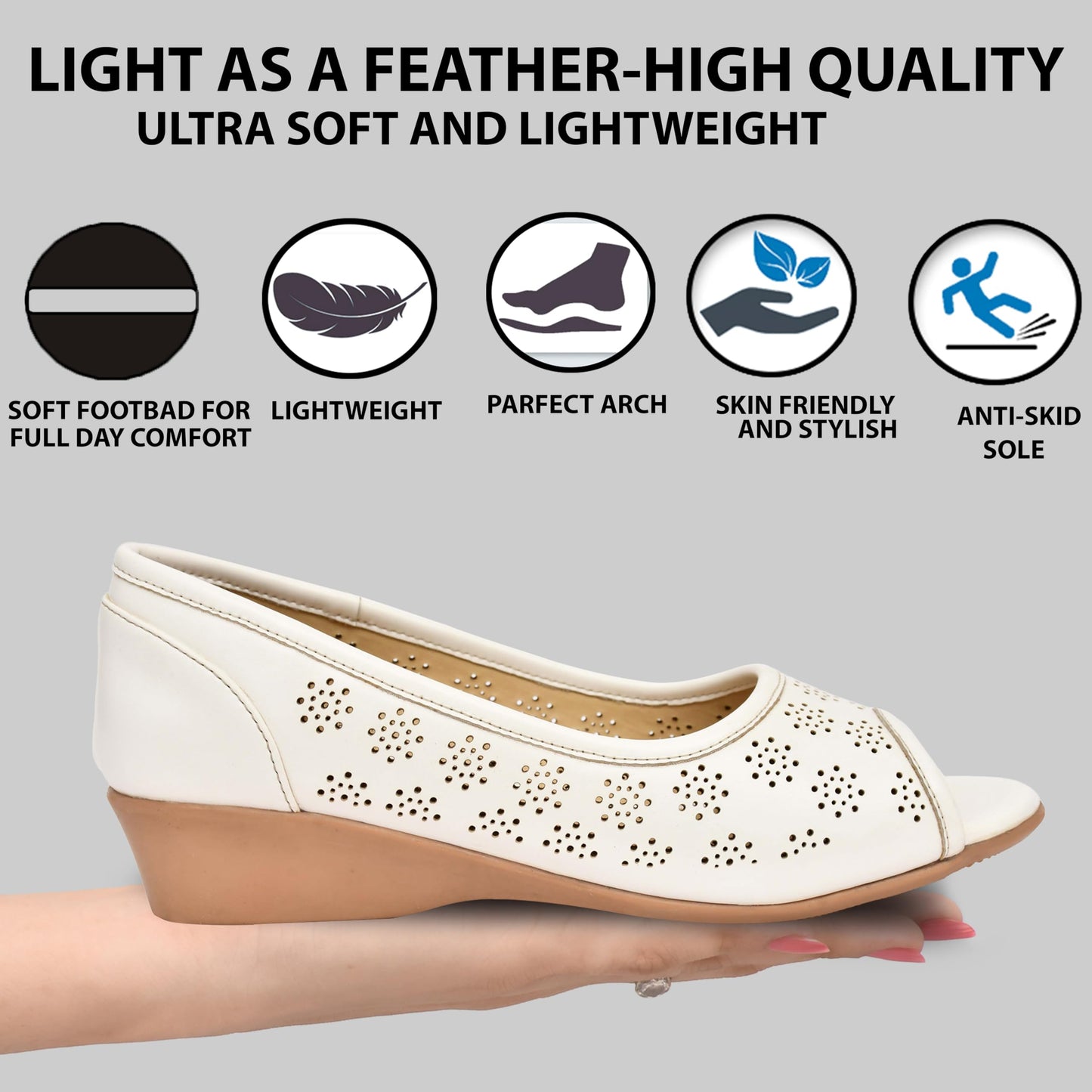 Moshun Women’s Peep Toe Belly Flats, (White)