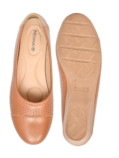 Moshun Women’s Closed Toe Belly Shoes, (Tan)