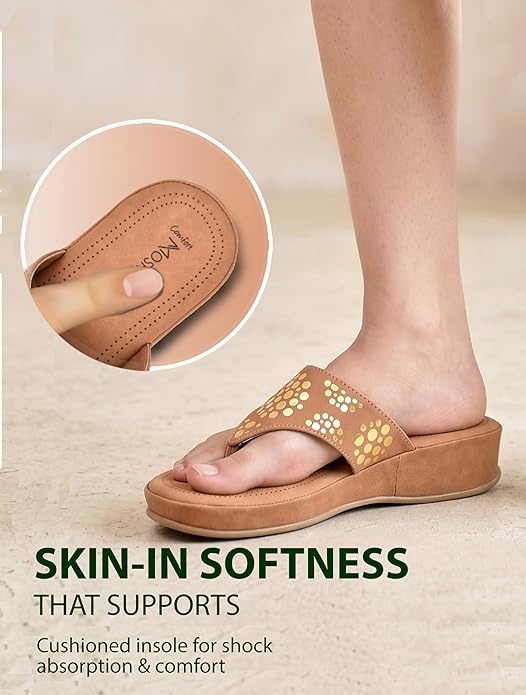 Moshun Women’s Memory Foam Thong Flip-Flop Slippers, (Tan)