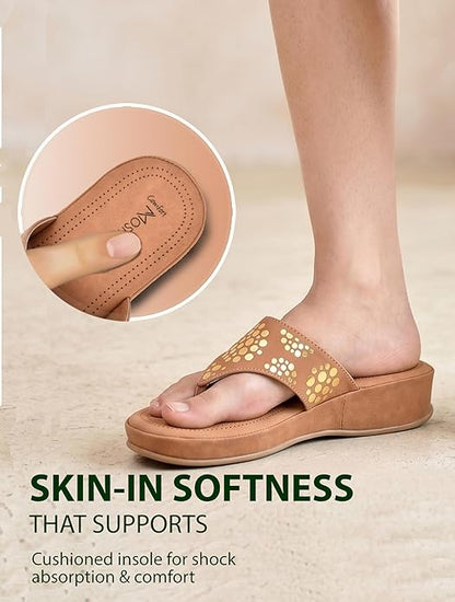 Moshun Women’s Memory Foam Thong Flip-Flop Slippers, (Tan)
