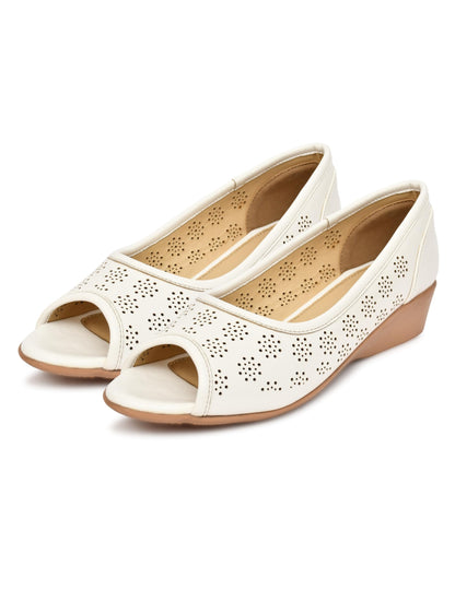 Moshun Women’s Peep Toe Belly Flats, (White)