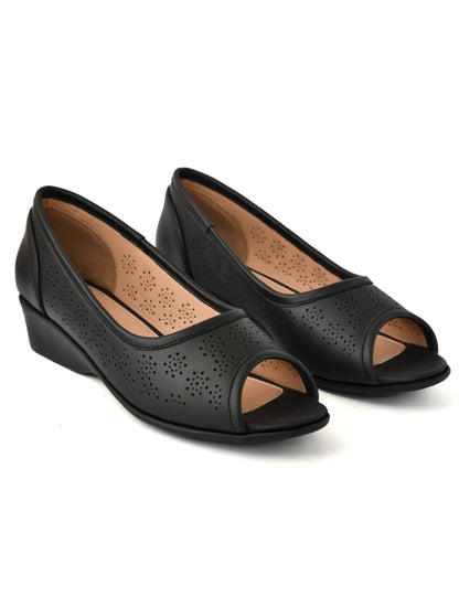 Moshun Women’s Peep Toe Belly Flats, (Black)