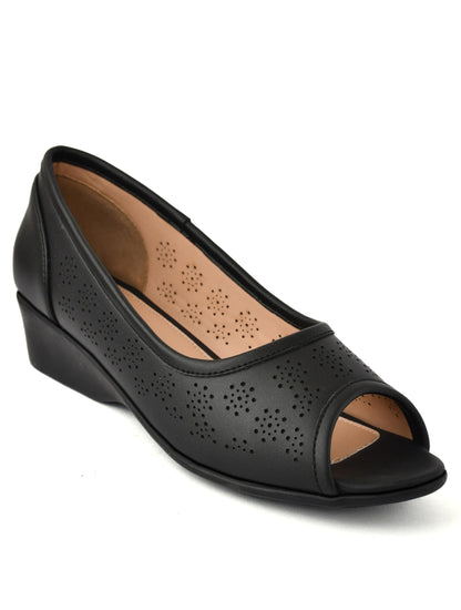 Moshun Women’s Peep Toe Belly Flats, (Black)