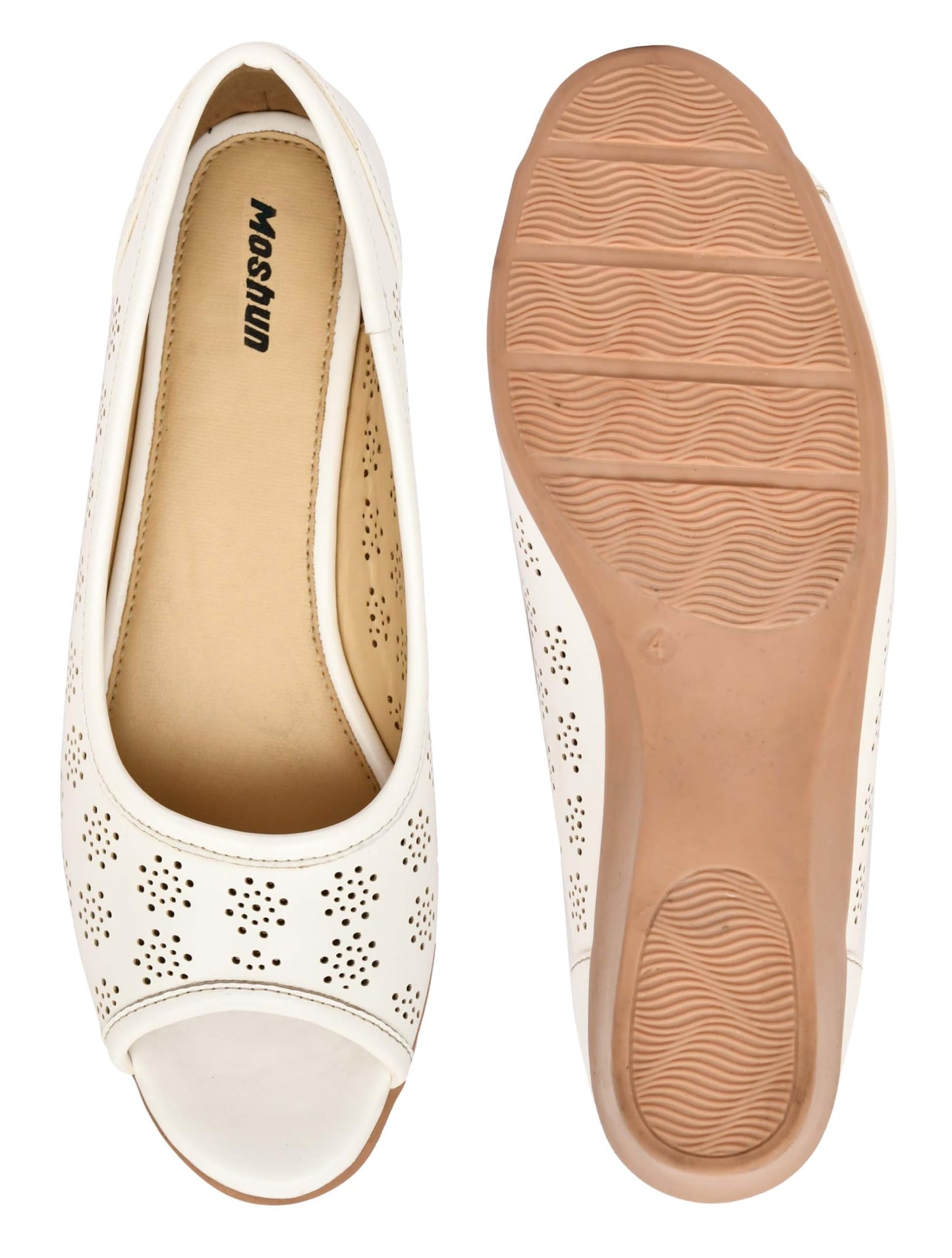 Moshun Women’s Peep Toe Belly Flats, (White)