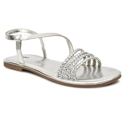 Moshun Women’s Multi Strap Flat Sandals, (Silver)