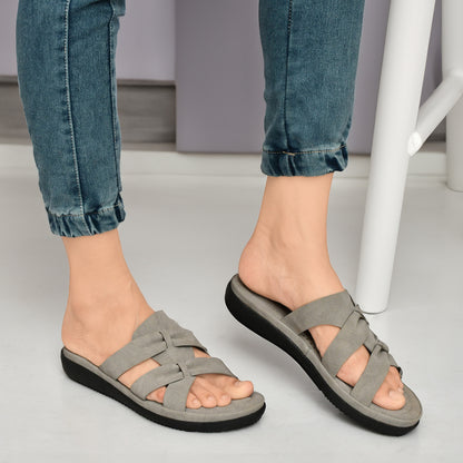 Moshun Women’s Criss Cross Matte Finish Sandals, (Grey)