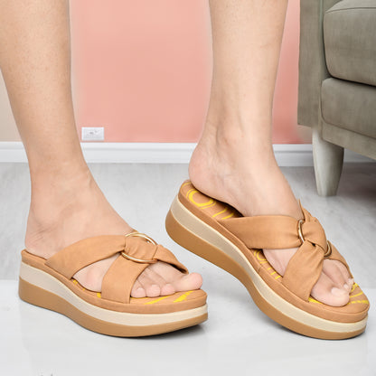 Moshun Women’s Open Toe Open Back Wedge Heel Sandals, (Tan)