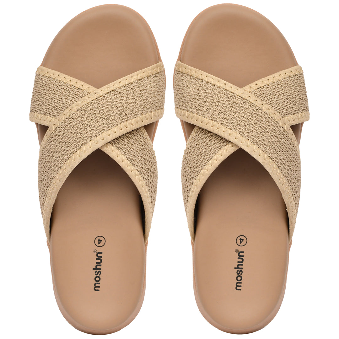 Moshun Women’s Criss Cross Sandals, (Beige)