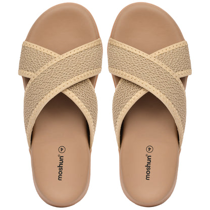 Moshun Women’s Criss Cross Sandals, (Beige)