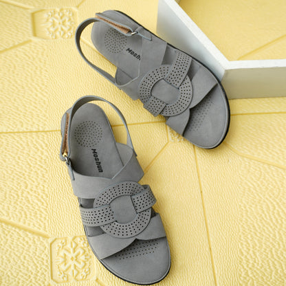 Moshun Women’s Criss Cross Matte Finish Flat Sandals (Grey)