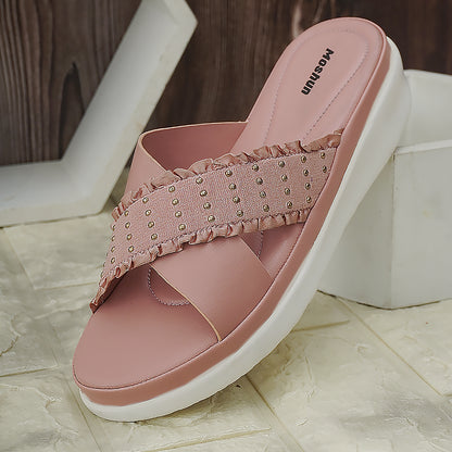 Moshun Women’s Golden Polka Dot Wedge Heel Sandals, (Pink)