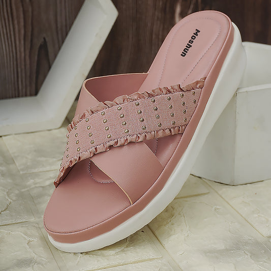 Moshun Women’s Golden Polka Dot Wedge Heel Sandals, (Pink)