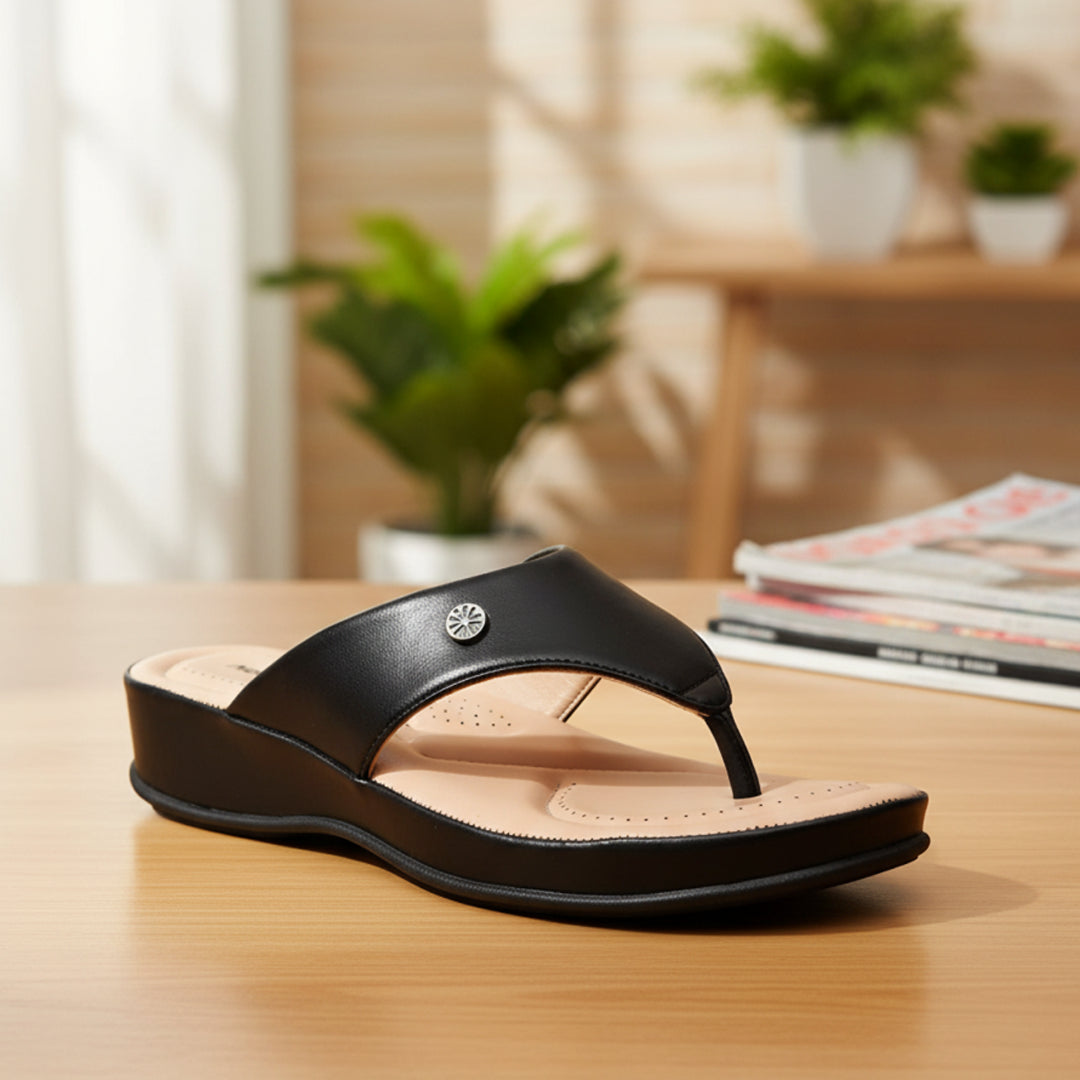Moshun Women’s Matte Finish Orthopedic Flip-Flops, (Black)