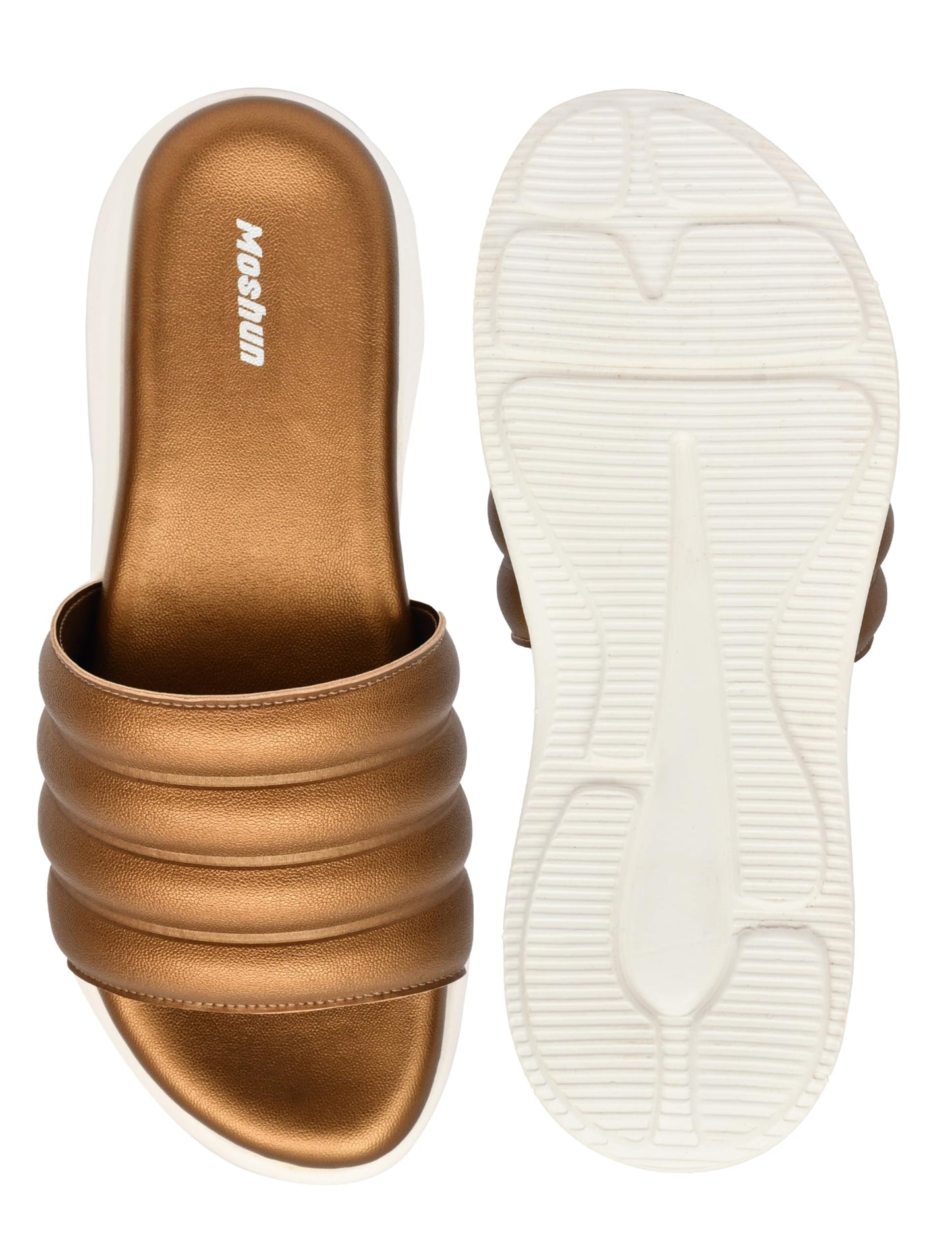 Moshun Women Wedge Heel Mule Slippers, (Gold)