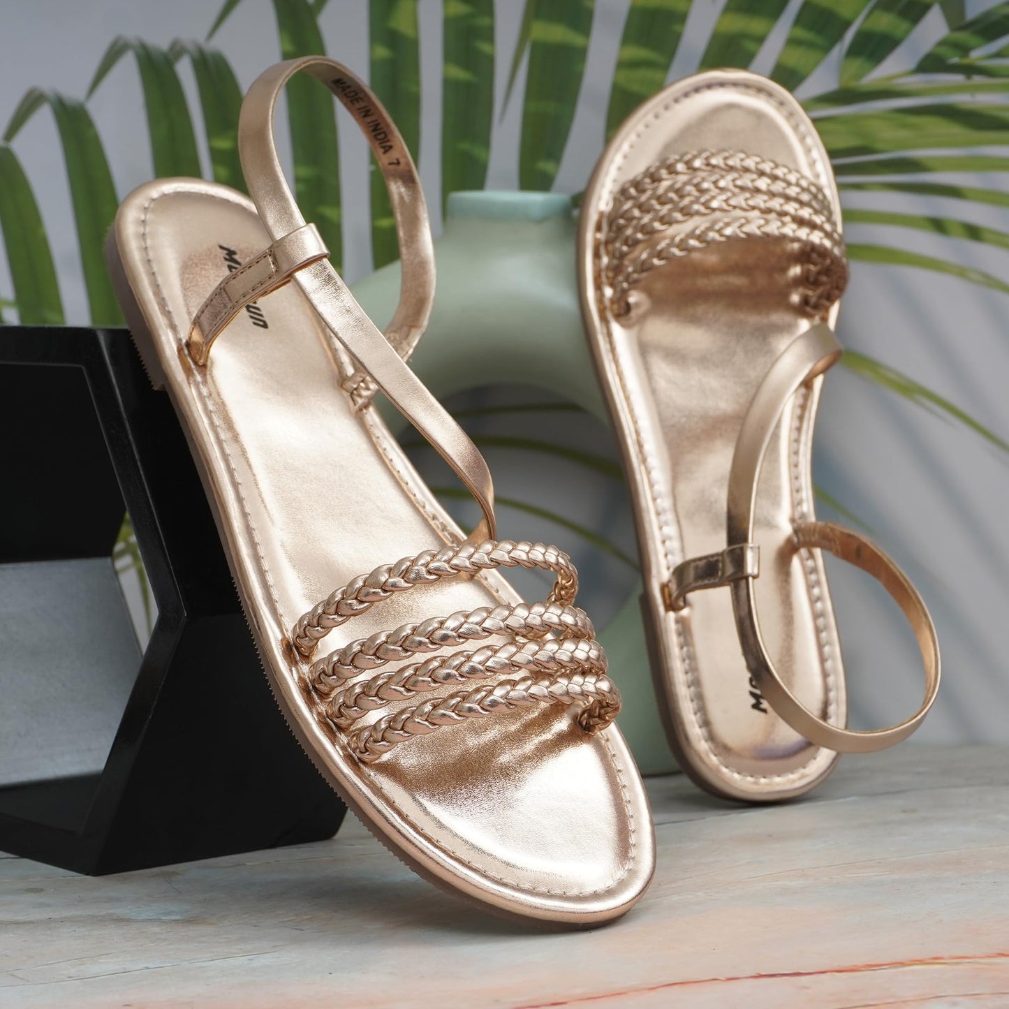 Moshun Women’s Multi Strap Flat Sandals, (Gold)