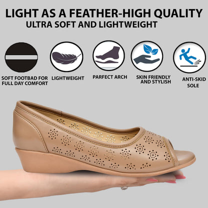 Moshun Women’s Peep Toe Belly Flats, (Tan)