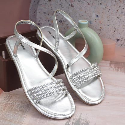 Moshun Women’s Multi Strap Flat Sandals, (Silver)