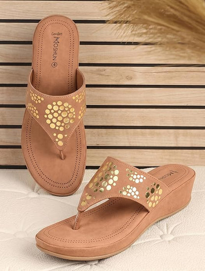 Moshun Women’s Memory Foam Thong Flip-Flop Slippers, (Tan)