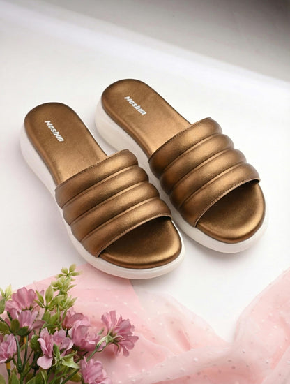 Moshun Women Wedge Heel Mule Slippers, (Gold)