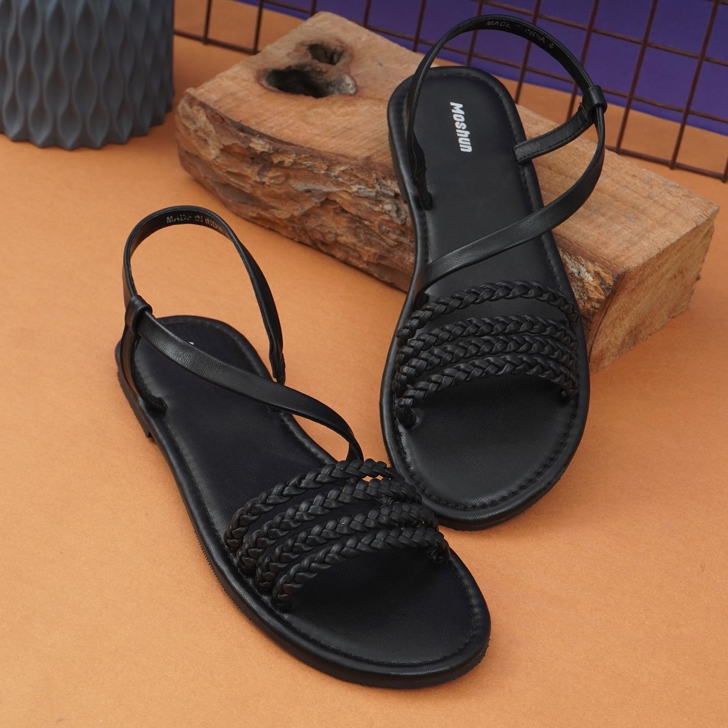 Moshun Women’s Multi Strap Flat Sandals, (Black)