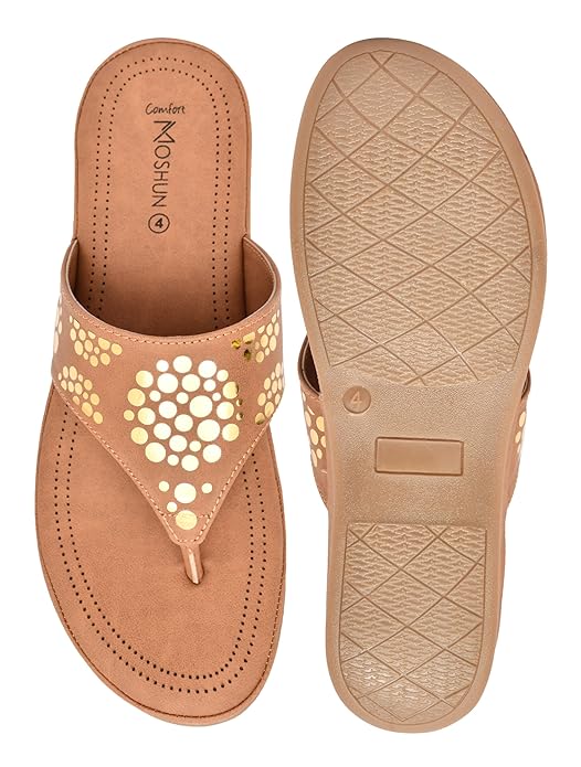 Moshun Women’s Memory Foam Thong Flip-Flop Slippers, (Tan)