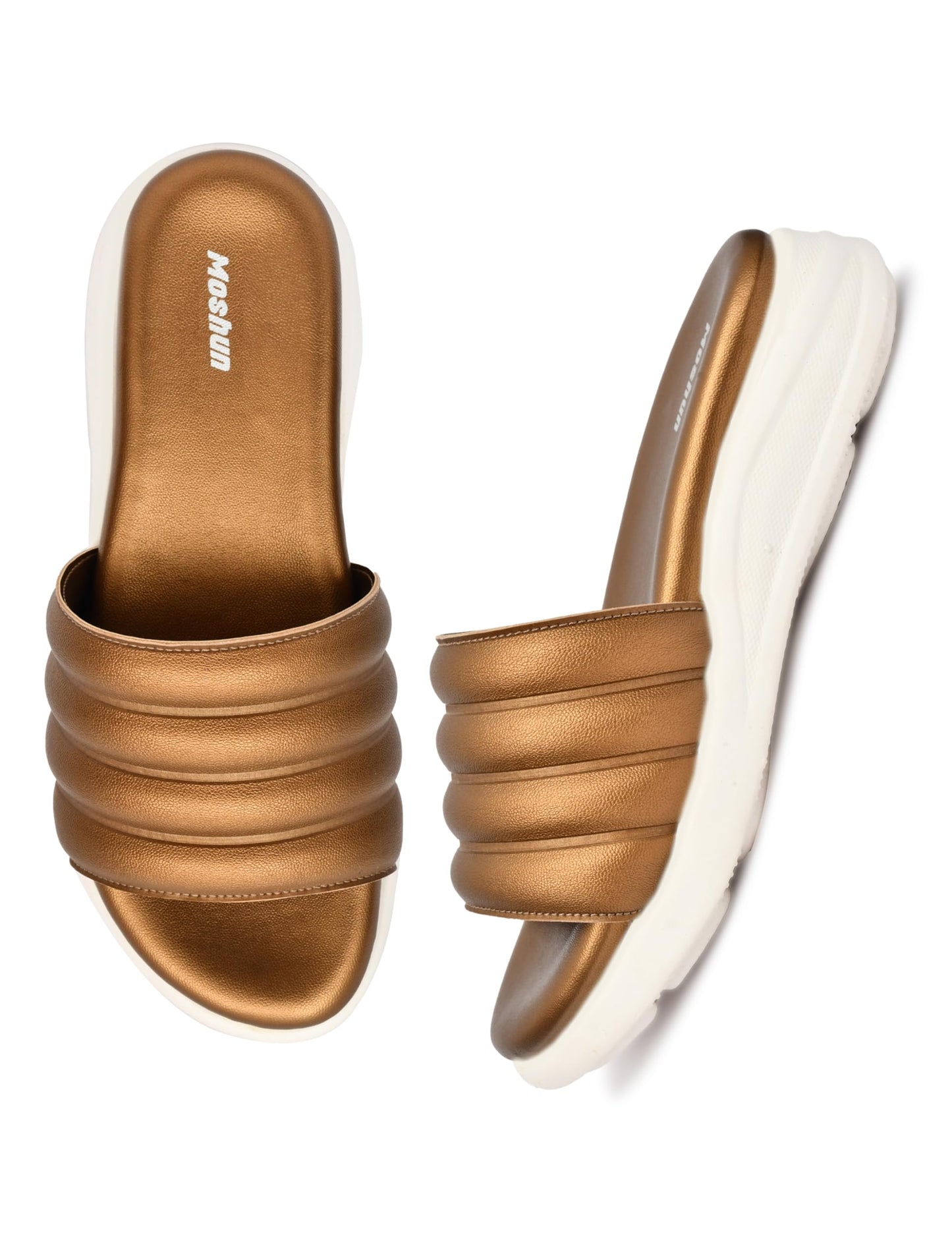 Moshun Women Wedge Heel Mule Slippers, (Gold)