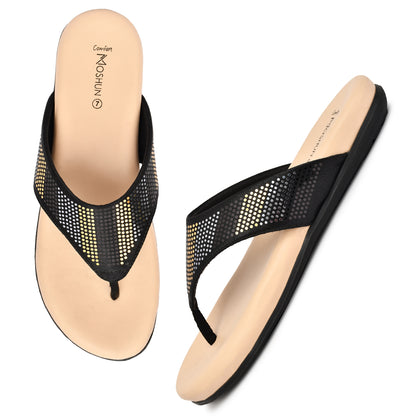 Moshun Women's Memory Foam Thong Flip-Flops, (Black)