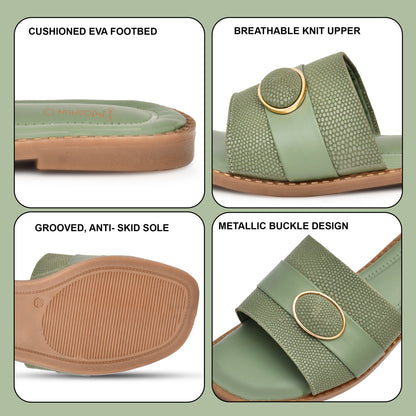 MOSHUN Women’s Open Toe Soft Cushioned Light Weight Flat Sandals, (Green)