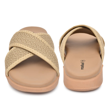 Moshun Women’s Criss Cross Sandals, (Beige)
