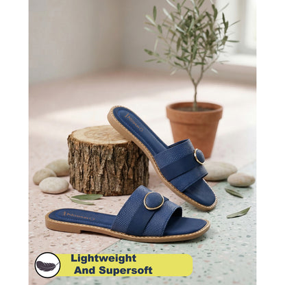 MOSHUN Women’s Open Toe Soft Cushioned Light Weight Flat Sandals, (Blue)