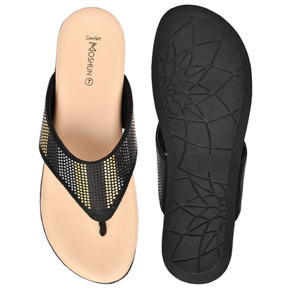 Moshun Women's Memory Foam Thong Flip-Flops, (Black)