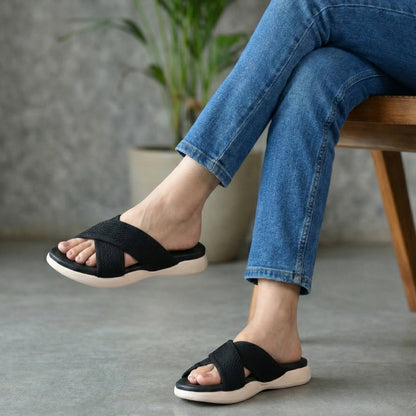 Moshun Women’s Criss Cross Sandals, (Black)