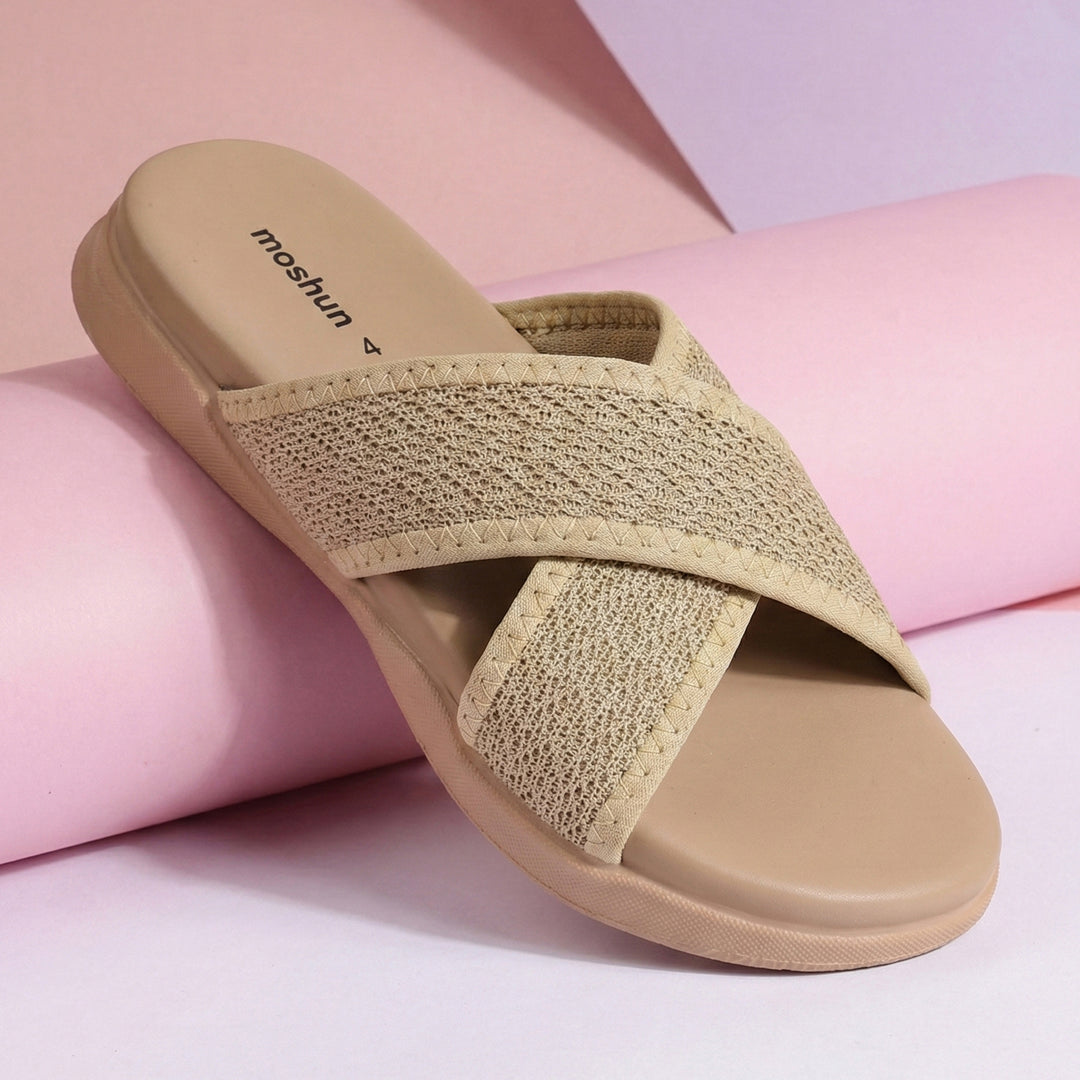 Moshun Women’s Criss Cross Sandals, (Beige)