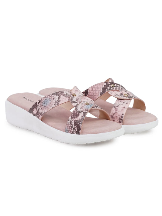 Printed Open Toe Flat Sandals