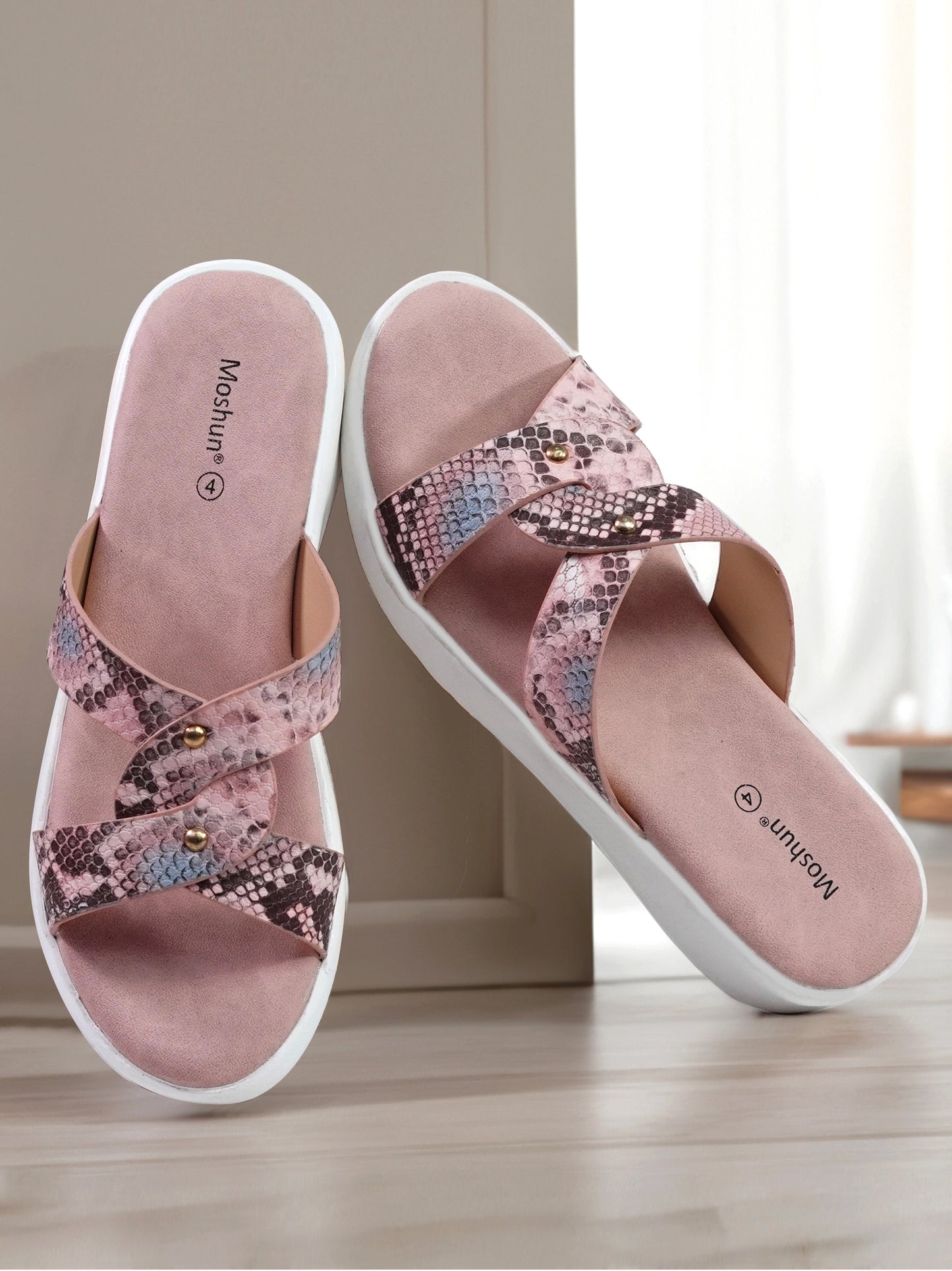 Printed Open Toe Flat Sandals